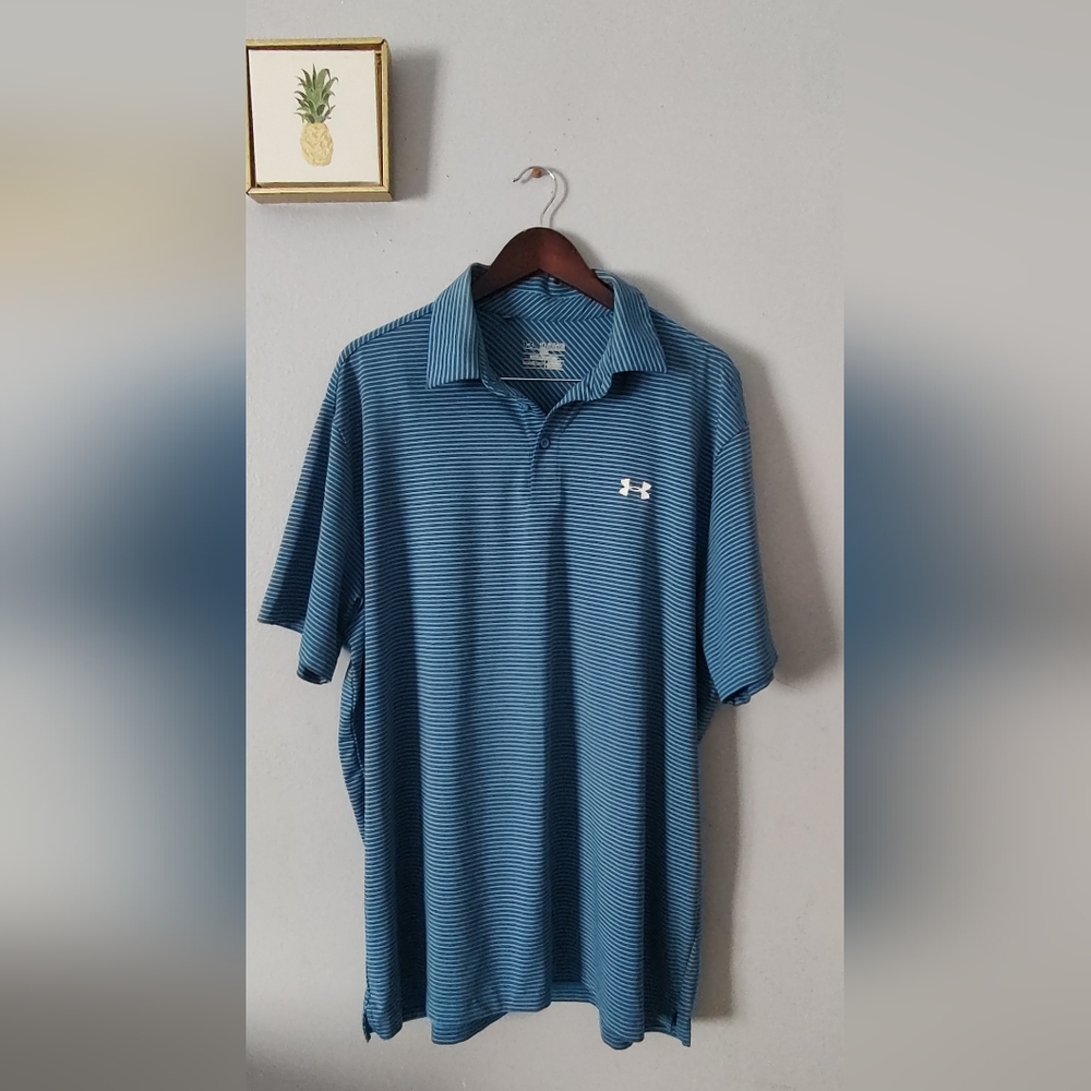 Golf  Mens Shirt Under Armour  Sz 2XL blue  Golf Blue Plaid
